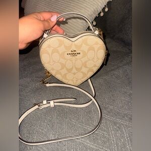 COACH Beige Signature Heart Mini Crossbody